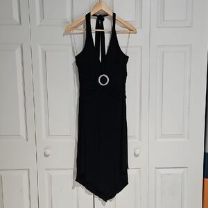 ✨ La Belle Black Halter Dress | Elegant Rhinestone Detail | Flowy Midi ✨